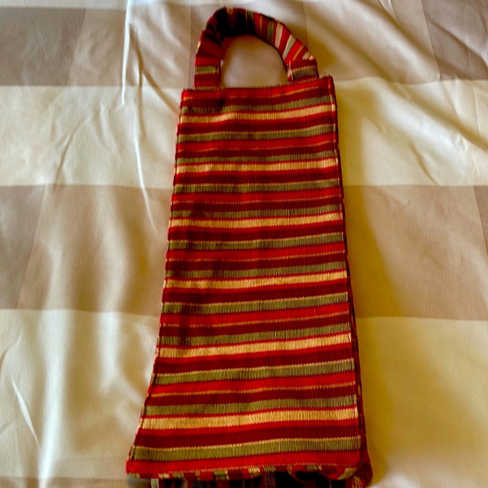 NWT Tag wine bag/holder, canvas, striped, about 5X11”